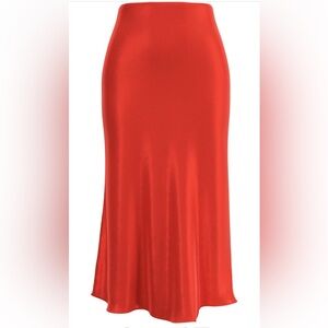 Silk Satin High Waist Red Skirt